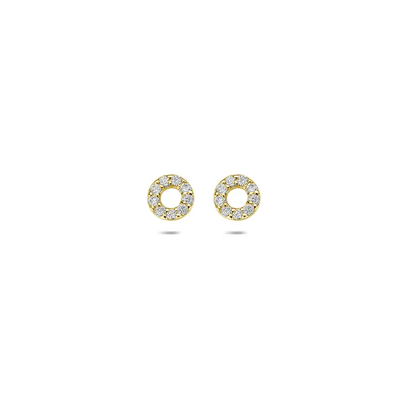 Oorknoppen rond lab grown diamant 0.092ct (2x 0.046ct) f vs 14K geelgoud 4,5 mm