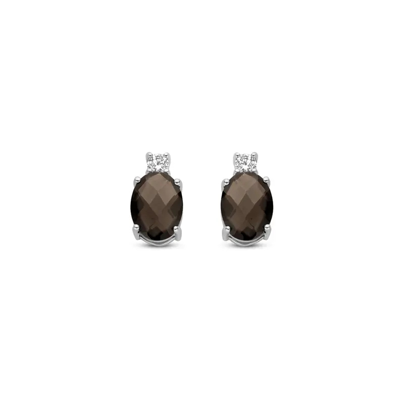oorknoppen rookkwarts en zirkonia 10,5 mm zilver gerhodineerd