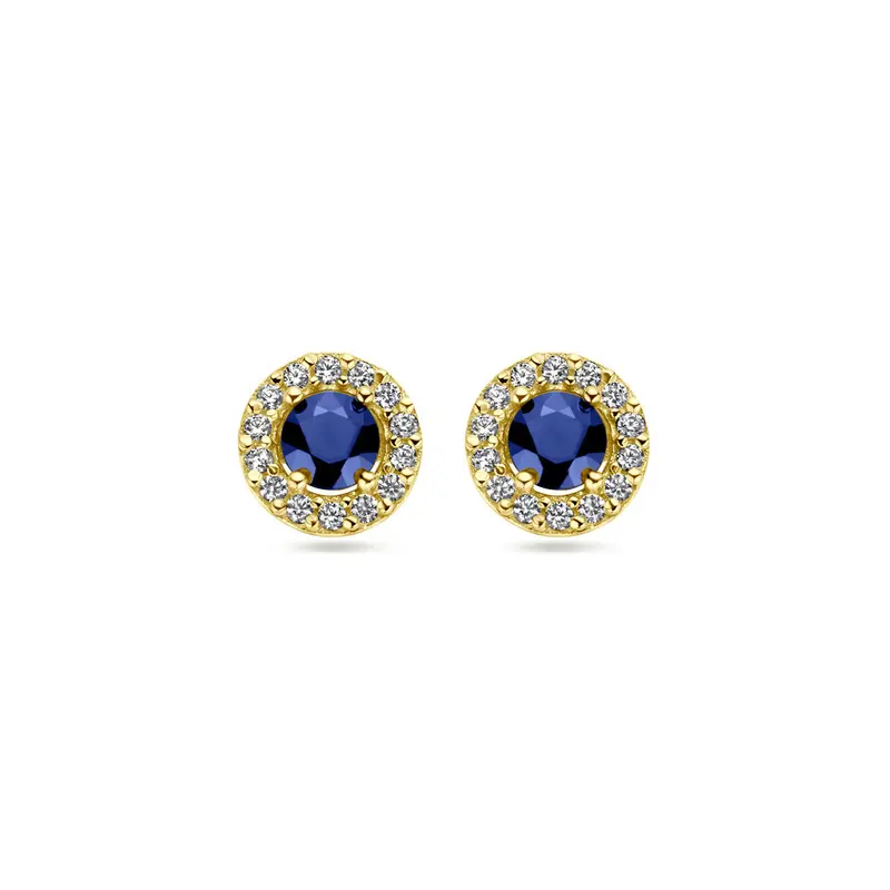 Oorknoppen saffier en zirkonia 14K geelgoud 7 mm – 4031259