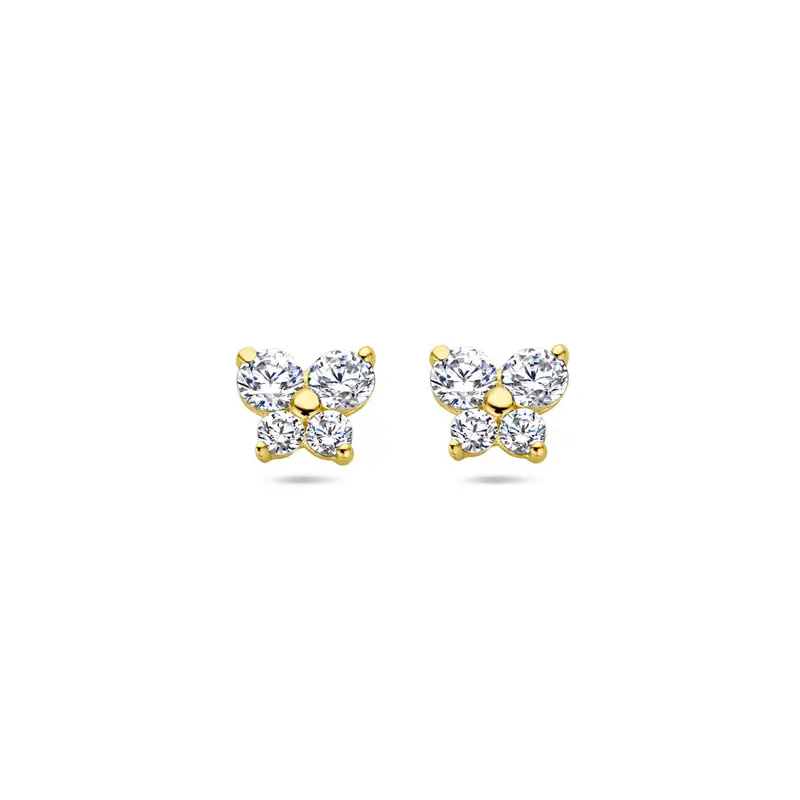 oorknoppen vlinder zirkonia 14K geelgoud