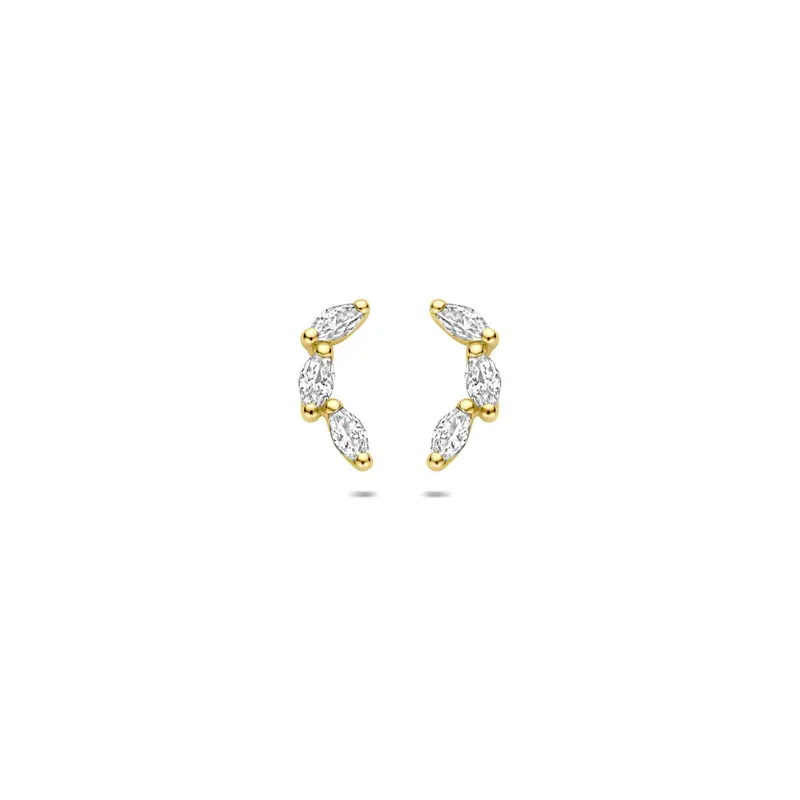 Oorknoppen zirkonia 9K geelgoud 10 mm
