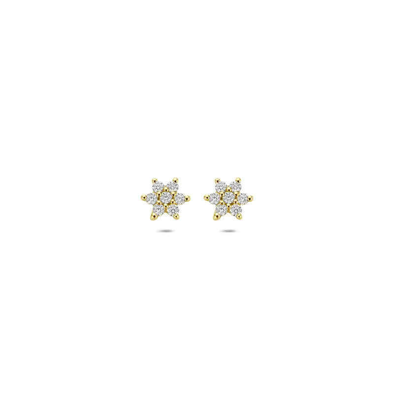 Oorknoppen zirkonia 9K geelgoud 4,5 mm wit
