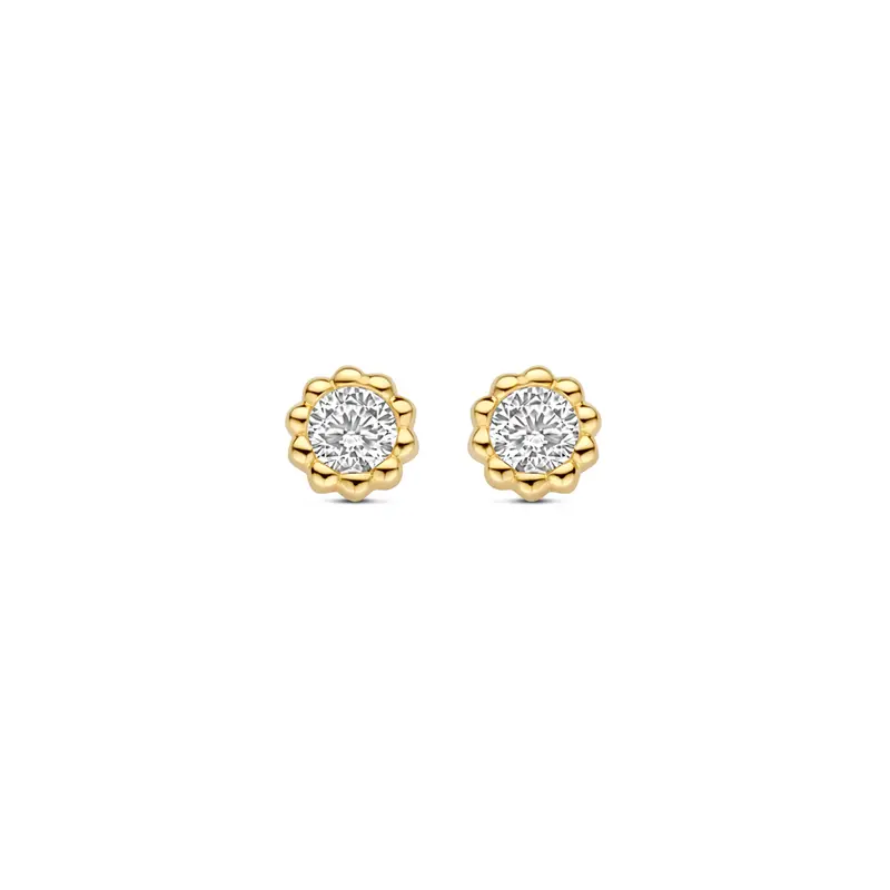 Oorknoppen zirkonia 9K geelgoud 5,5 mm