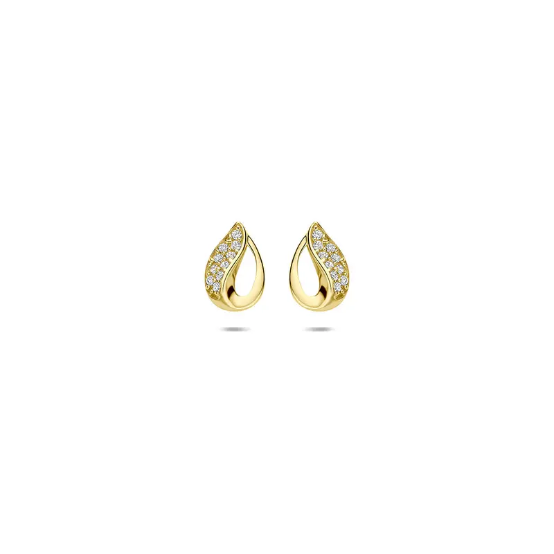 Oorknoppen zirkonia 9K geelgoud 8 mm