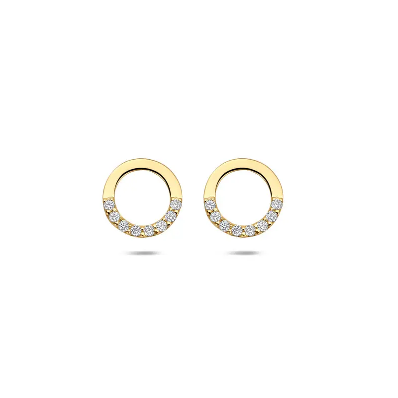 Oorknoppen zirkonia 9K geelgoud 9 mm wit