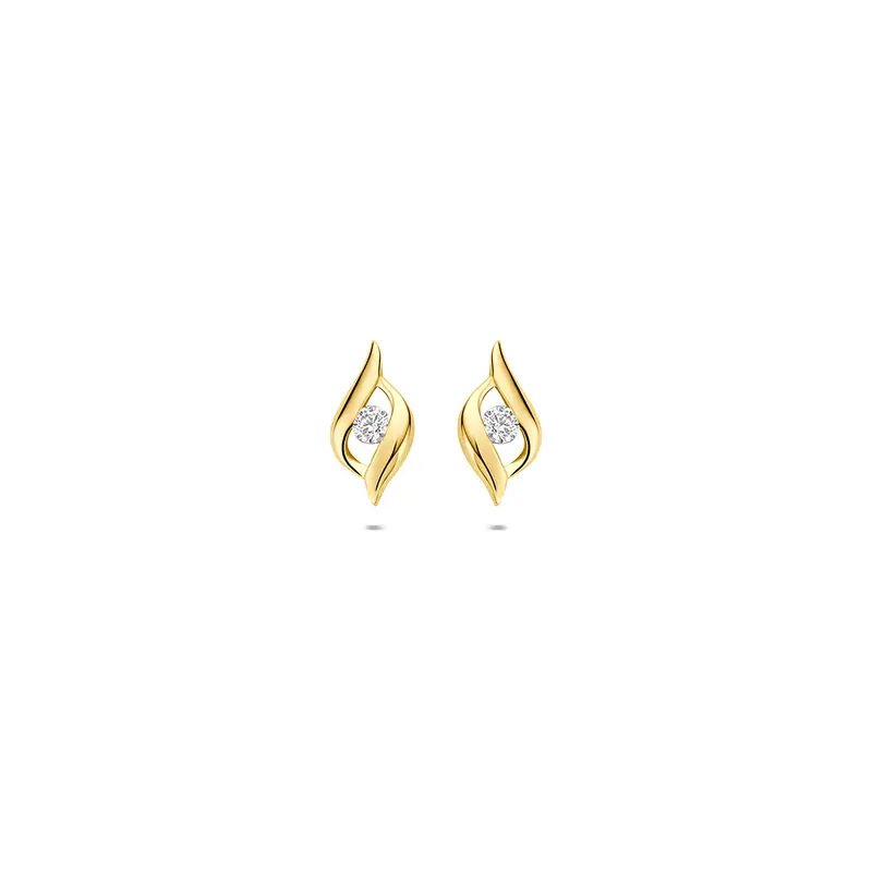 Oorknoppen zirkonia 9K geelgoud 9 mm
