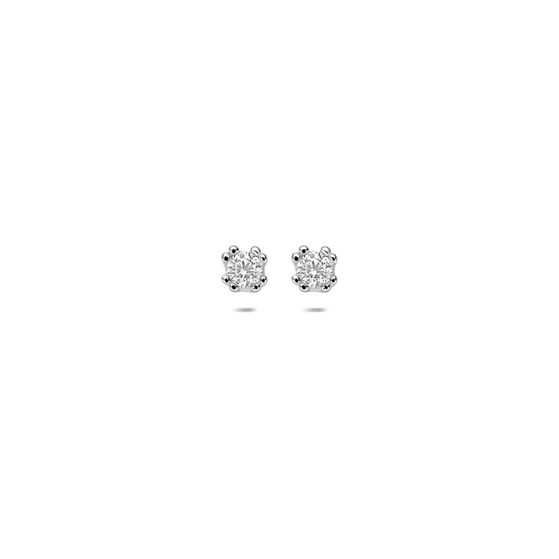 Oorknoppen zirkonia zilver gerhodineerd 4 mm wit