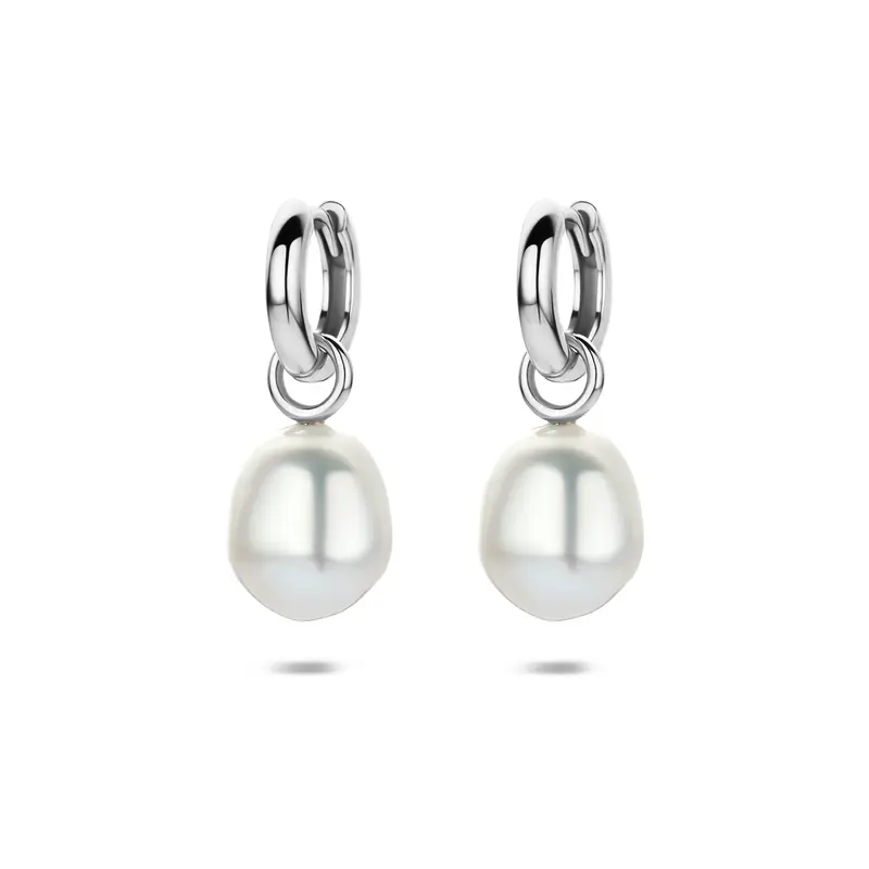 Oorringen parel zilver gerhodineerd 25 mm