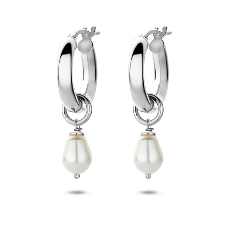 Oorringen parel zilver gerhodineerd 28 mm – 1342641