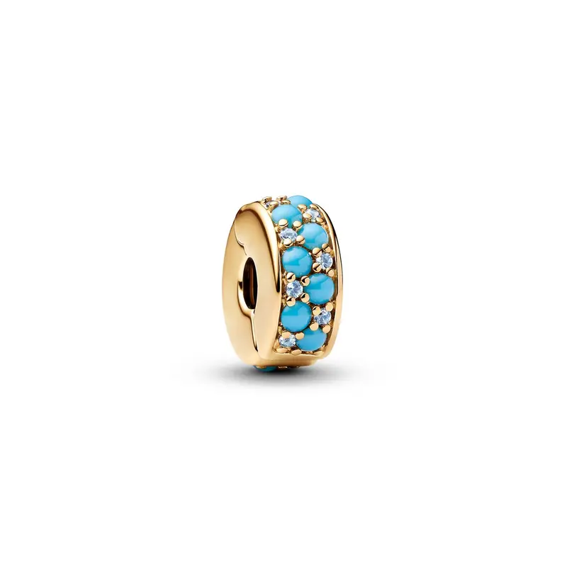Pandora Aquablauwe Clip Bedel goudverguld 763902C01