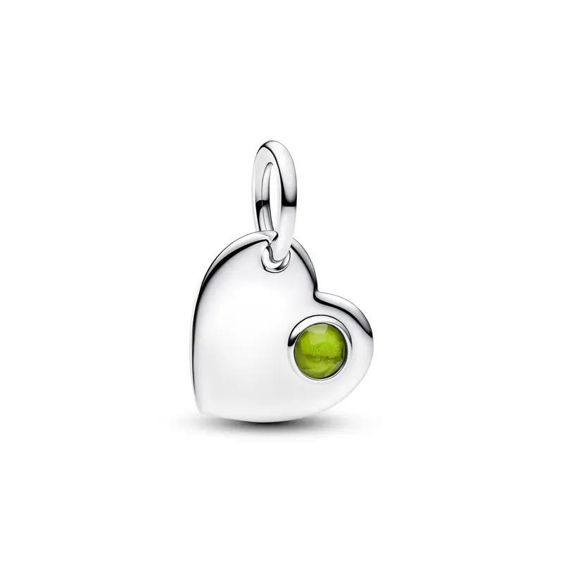 Pandora Augustus Graveerbare Hart Lentegroene Steen Hangende Bedel zilver 794295C08