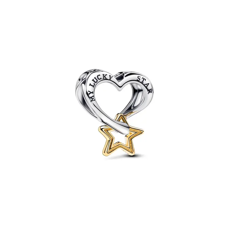 Pandora Bedel met geluksster en hart bicolor zilver en goudverguld 763513C00
