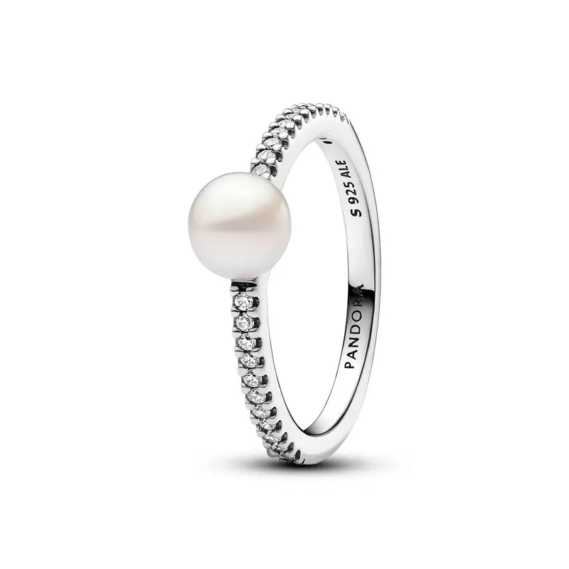 Pandora Behandelde Gecultiveerde Zoetwaterparel en Pavé Ring zilver 193158C01