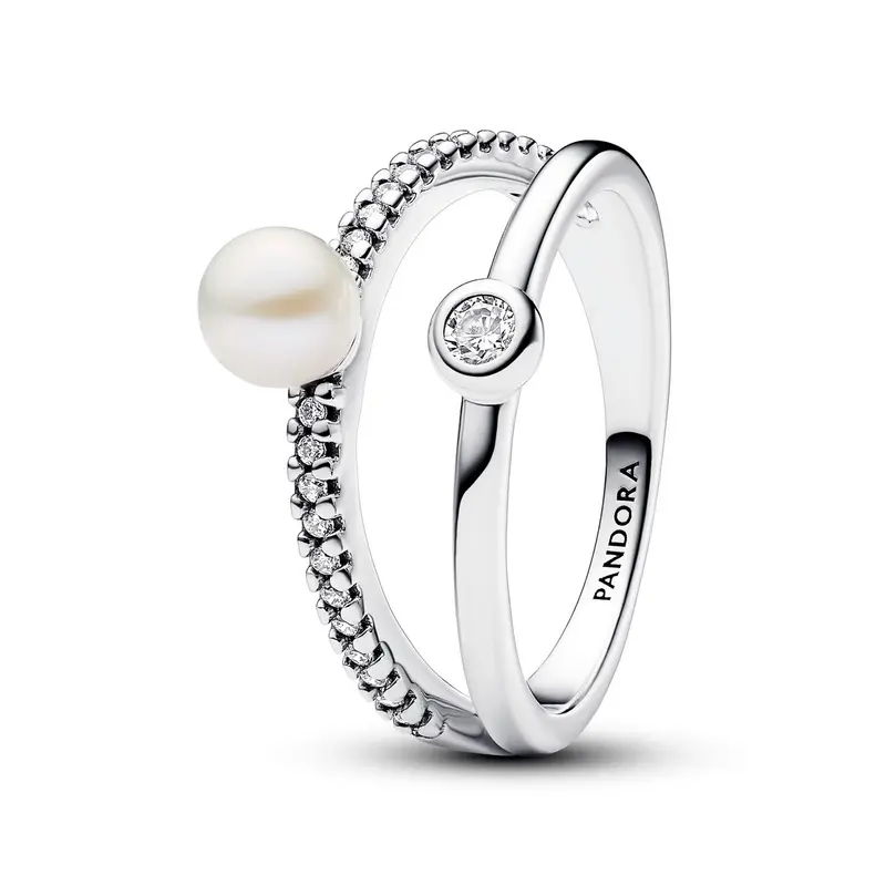 Pandora Behandelde gecultiveerde zoetwaterparels & pavé dubbele bandring zilver 193147C01