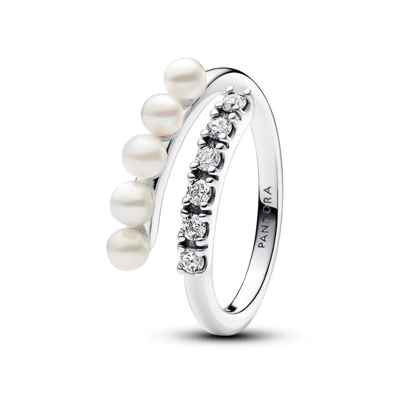 Pandora Behandelde gecultiveerde zoetwaterparels & Pavé Open Ring zilver 193145C01