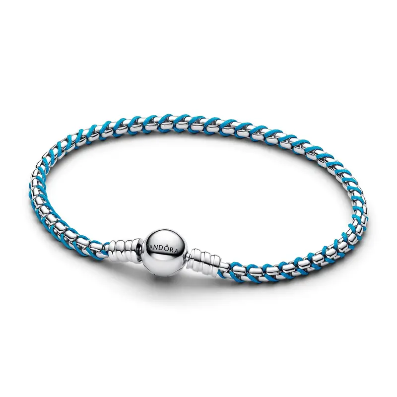 Pandora Blauw Koord Snake Chain armband zilver 593816C01