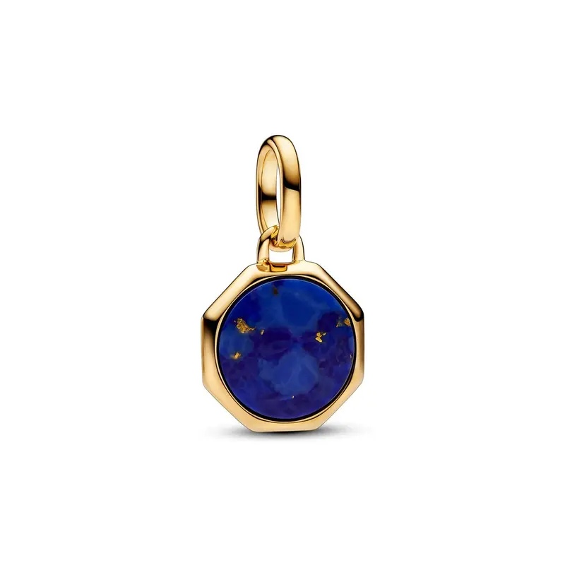 Pandora Blauwe Graveerbare Mini Medaillonbedel goudverguld 763388C01
