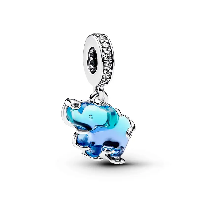 Pandora Blauwe Muranoglas Olifant Hangende Bedel zilver 793339C01