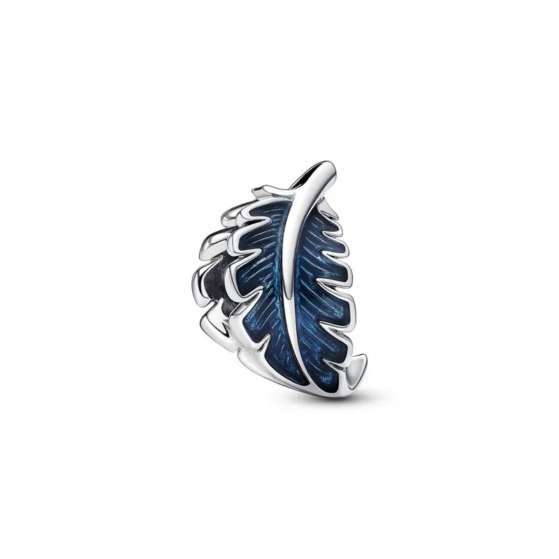 Pandora Blauwe ronde veer bedel zilver 792576C01