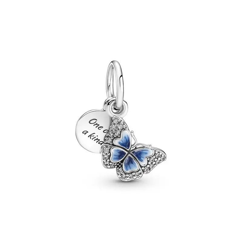 Pandora Blauwe Vlinder & Citaat Dubbele Hangende Bedel zilver 790757C01
