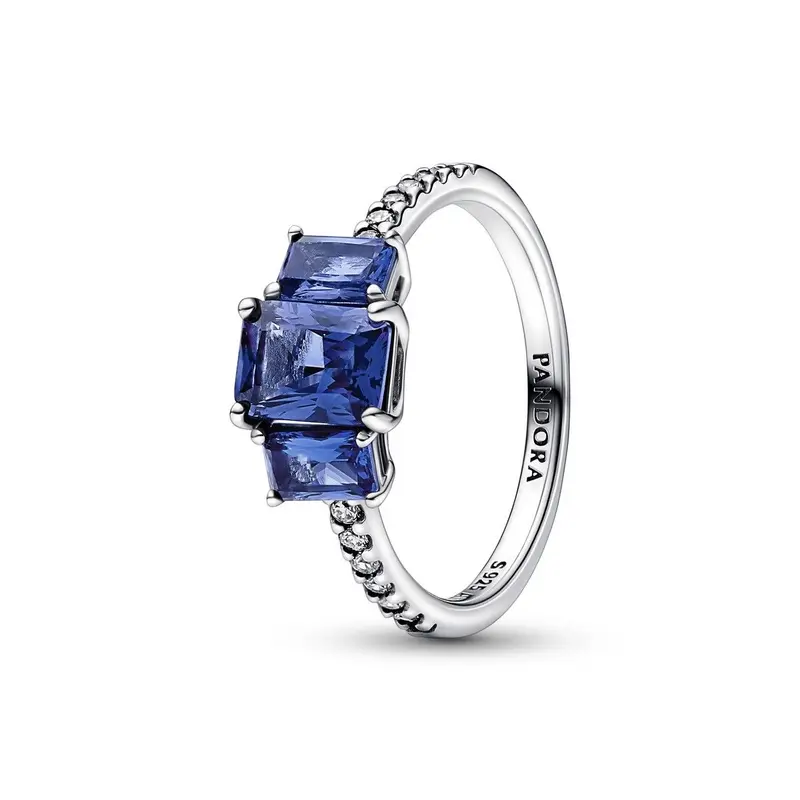 Pandora Blue Rectangular Three Stone Sparkling Ring zilver 192389C01