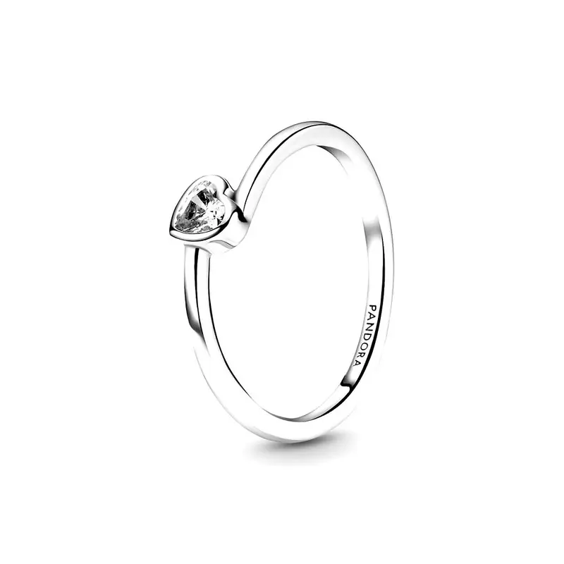 Pandora Clear Tilted Heart Solitaire Ring zilver 199267C02