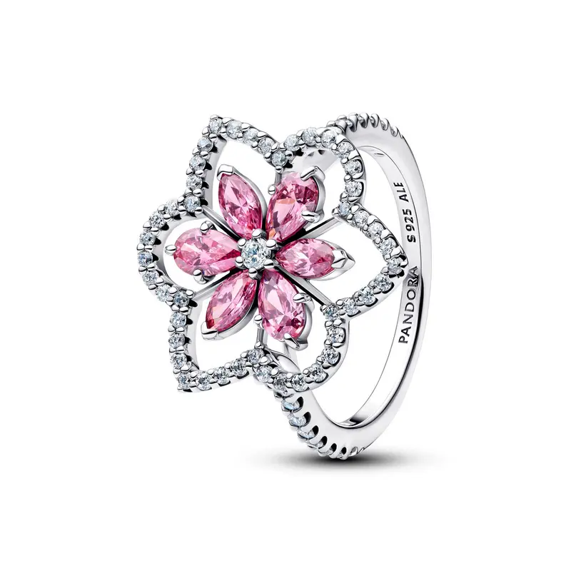 Pandora Cocktailring met Dubbele Bloem zilver 194577C01