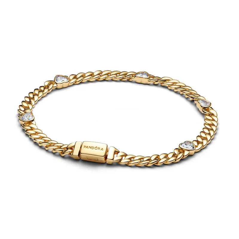 Pandora Cubaanse schakelarmband met hartjes goudverguld 564226C01
