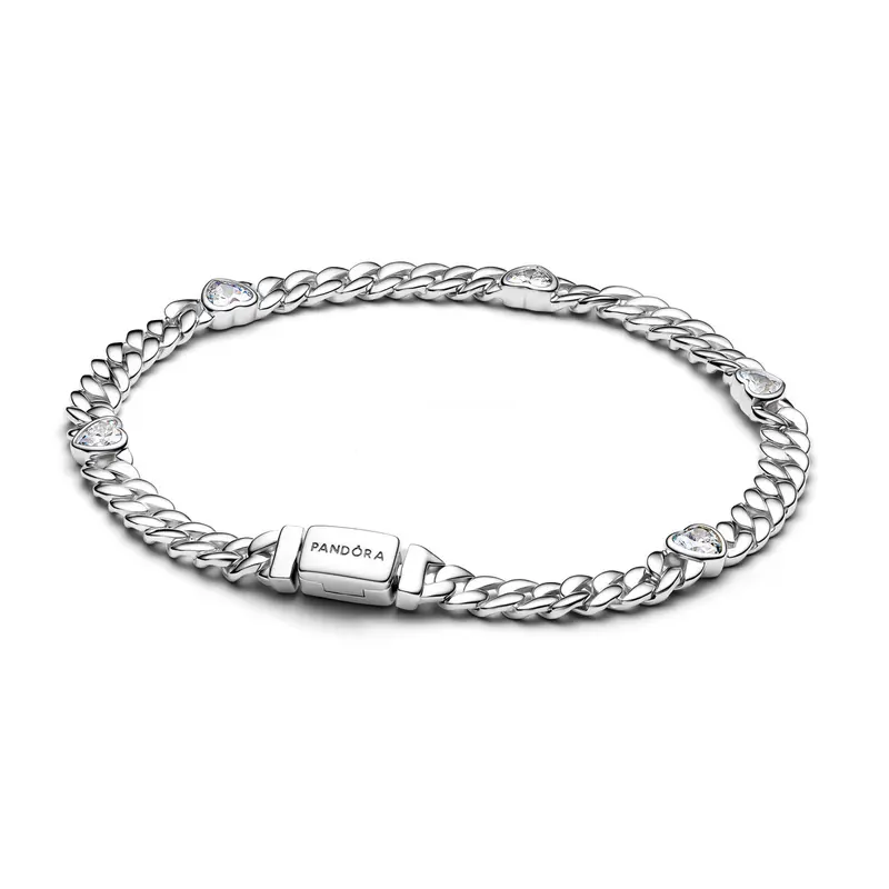Pandora Cubaanse schakelarmband met hartjes zilver 594226C01