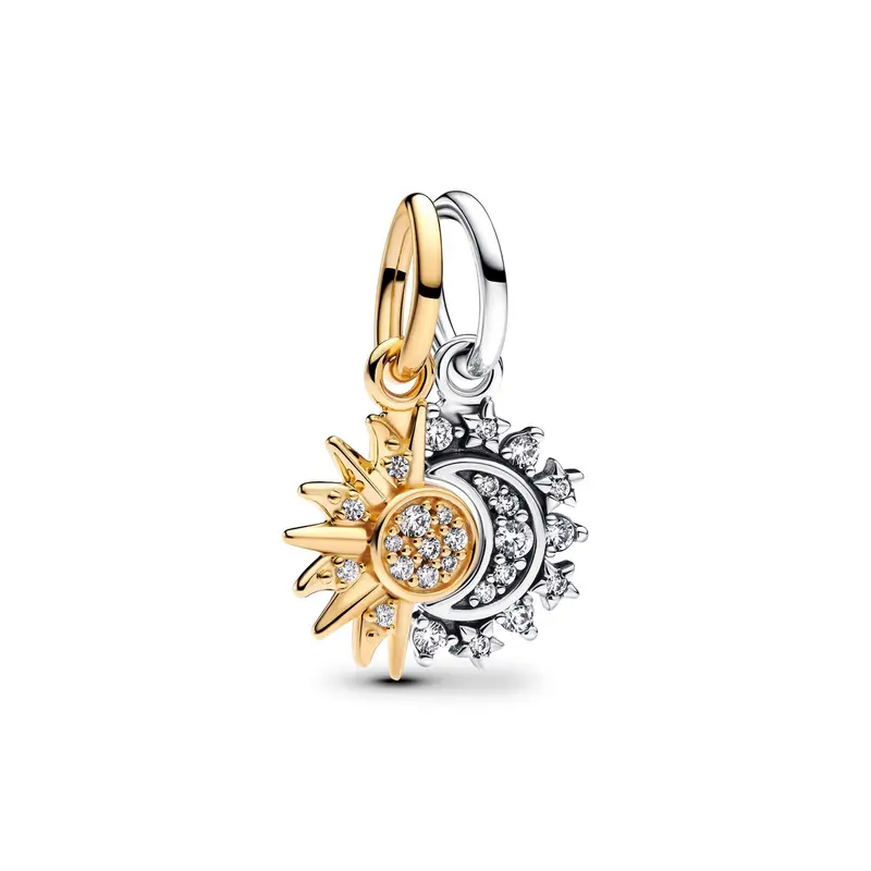 Pandora Deelbare hangende bedel met zon en maan bicolor zilver en goudverguld 763585C01