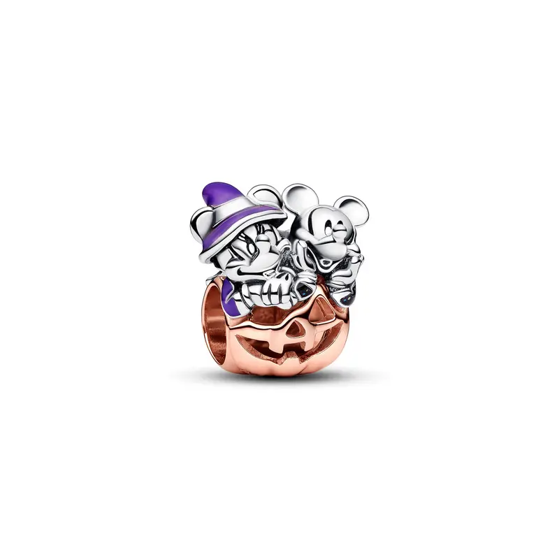 Pandora Disney Mickey Mouse & Minnie Mouse Halloween Pompoen Bedel bicolor zilver en roségoudverguld 782816C01