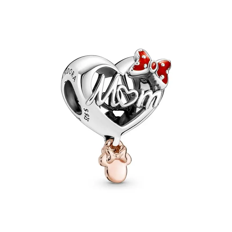 Pandora Disney Minnie Mouse Hartbedel met Tekst Mum bicolor zilver en roségoudverguld 781142C01