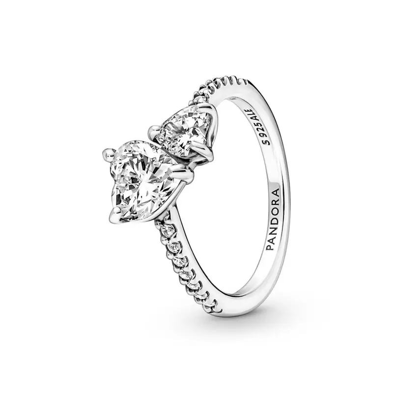Pandora Double Heart Sparkling Ring zilver 191198C01