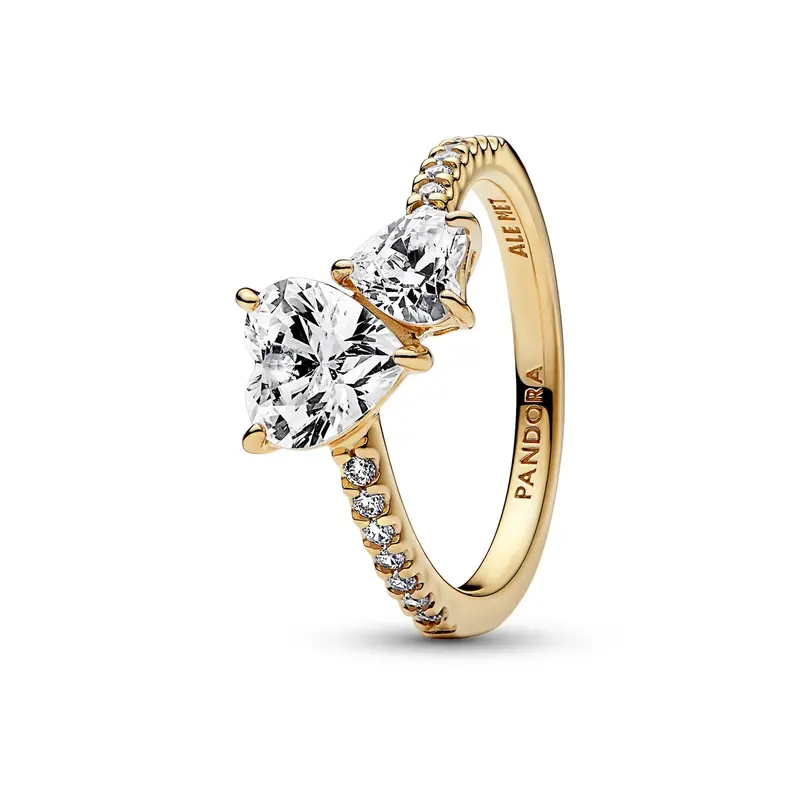 Pandora Dubbel hart sprankelende ring goudverguld 161198C01