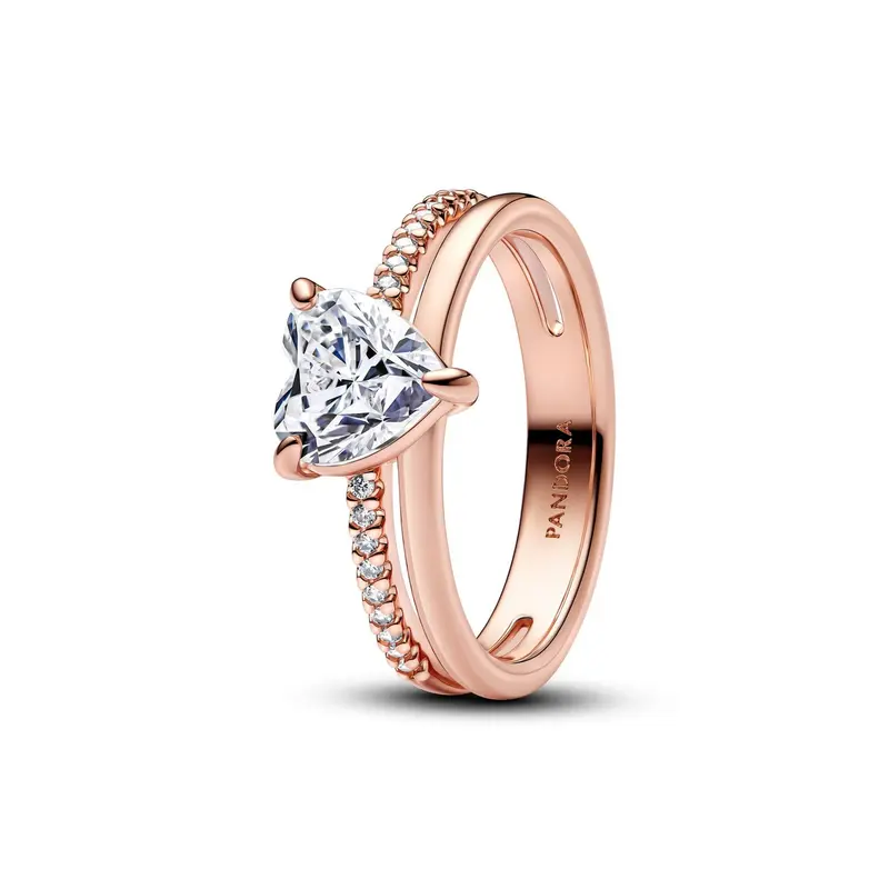 Pandora Dubbele Band Ring Met Hart roségoudverguld 183100C01