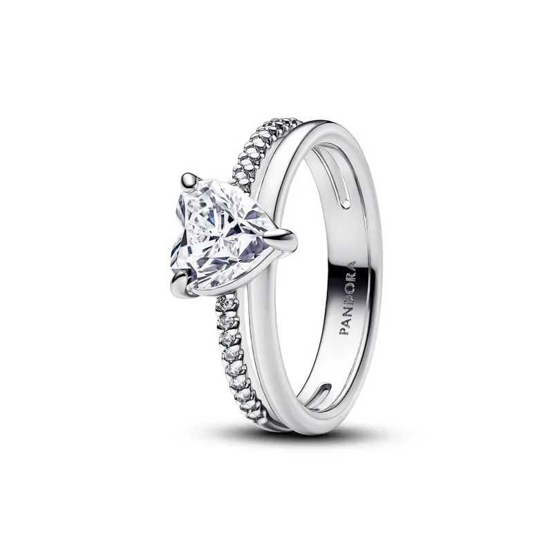 Pandora Dubbele Band Ring Met Hart zilver 193100C01