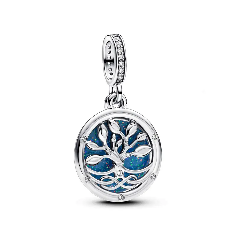 Pandora Dubbele hangende glow-in-the-dark bedel met stamboom en lemniscaat zilver 793599C01