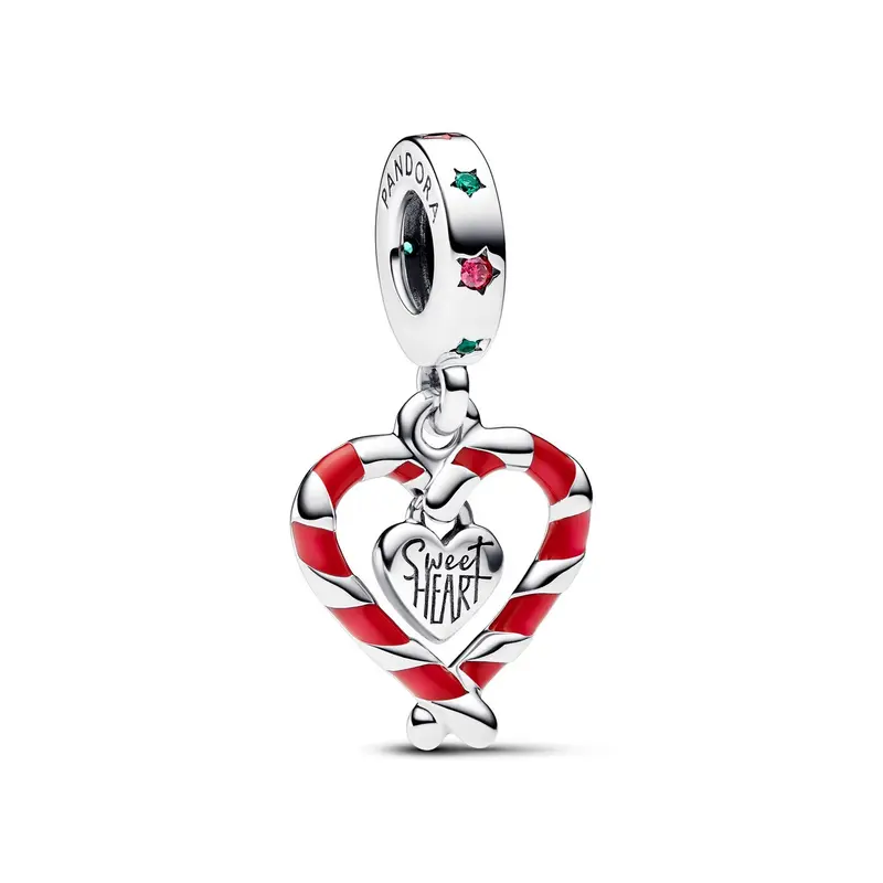 Pandora Dubbele Zuurstok Hart Kerst Hangende Bedel zilver 792822C01