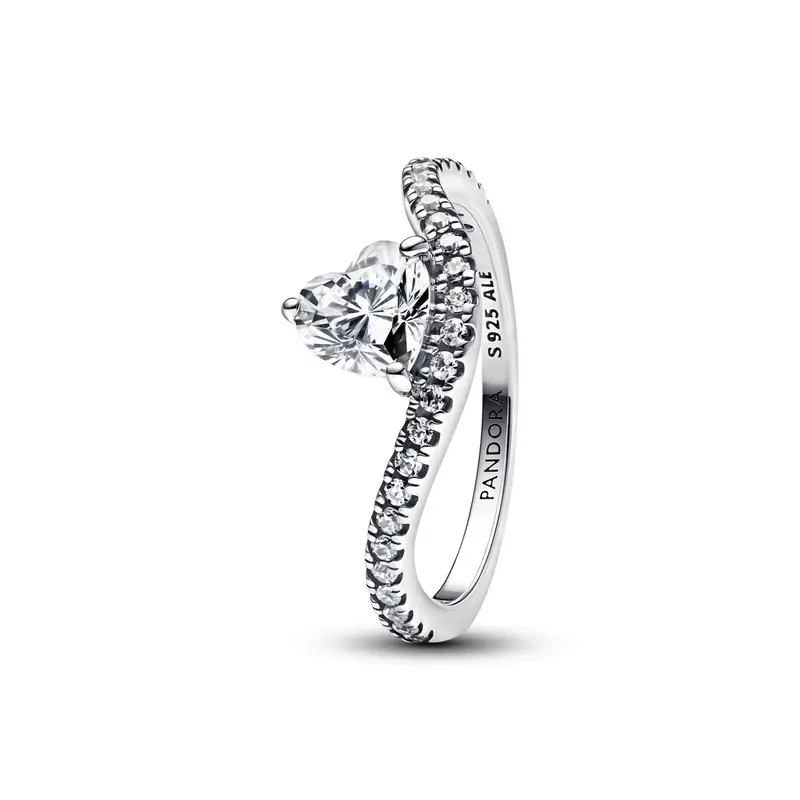 Pandora Golvend Pavé Hart Ring zilver 193661C01