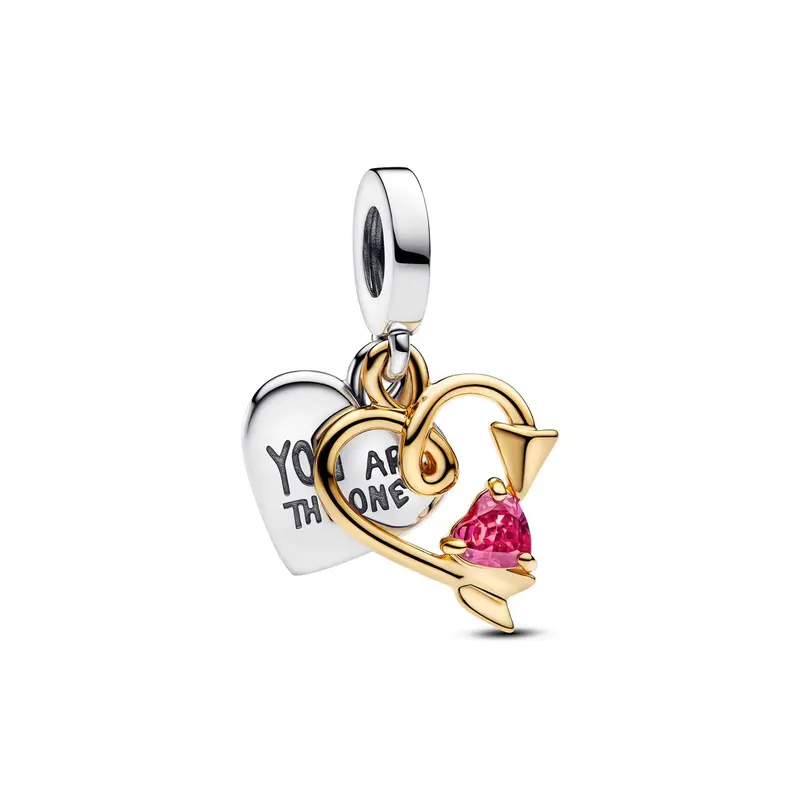Pandora Graveerbare Hart en Pijl Dubbele Hangende Bedel bicolor zilver en goudverguld 763622C01