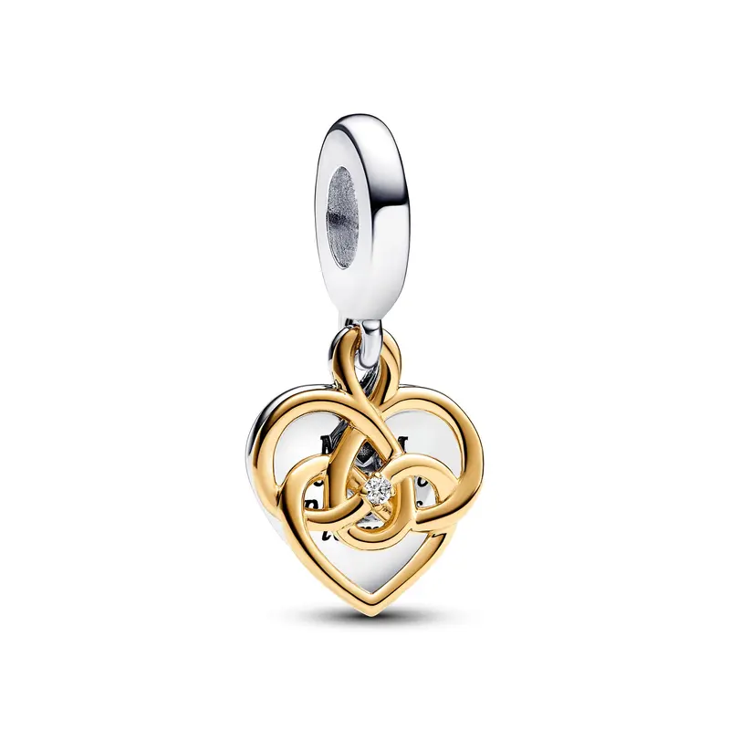 Pandora Graveerbare Moeder Dubbele Hangende Bedel met in Laboratorium Gekweekte Diamant bicolor zilver en goudverguld 763237C01