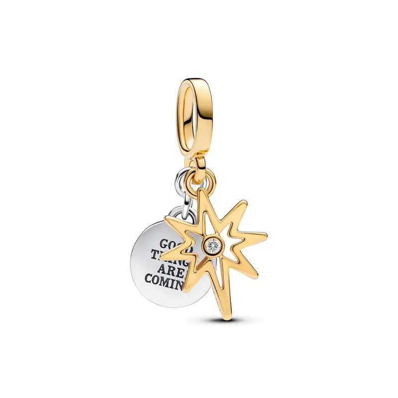 Pandora Hangende bedel met graveerbare poolster van in het laboratorium gekweekte diamant bicolor zilver en goudverguld 763588C01