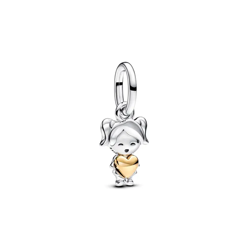 Pandora Hangende bedel met happy girl bicolor zilver en goudverguld 763601C00