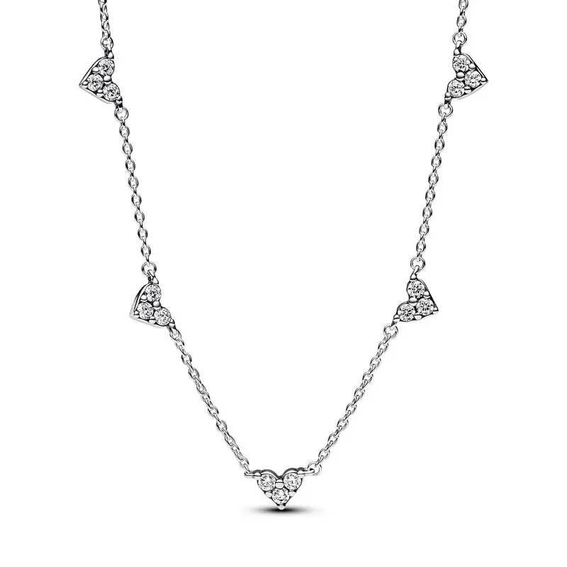Pandora Hartjes met Drie Stenen Halsketting zilver 393160C01