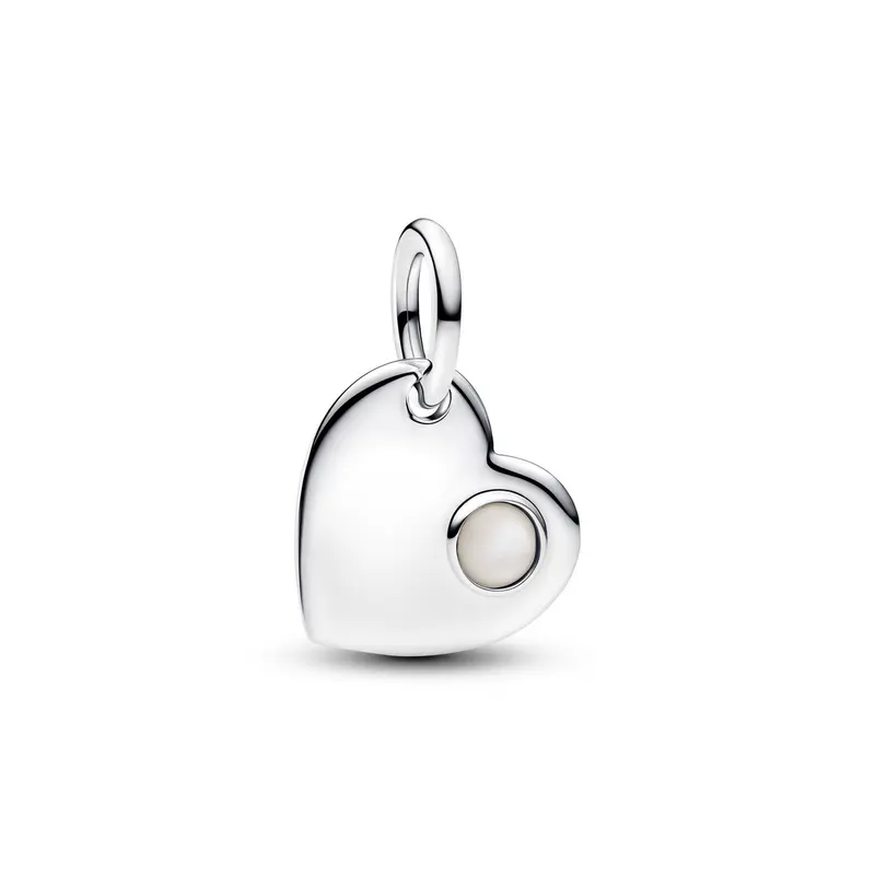 Pandora Juni Graveerbare Hart Witte Steen Hangende Bedel zilver 794295C06