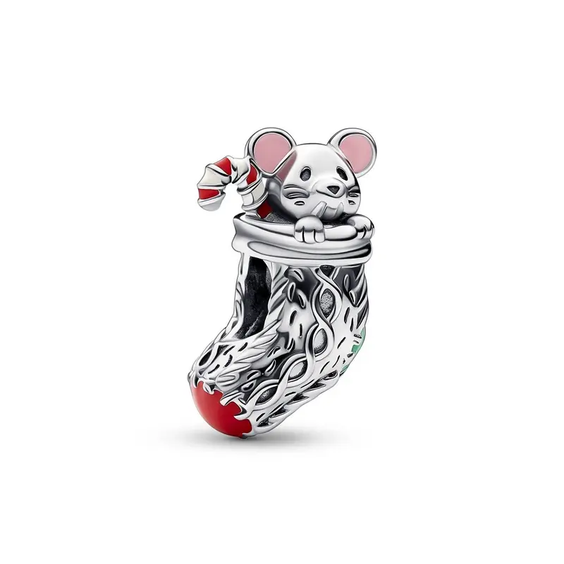 Pandora Kerstbedel Muis in Kerstsok zilver 792366C01