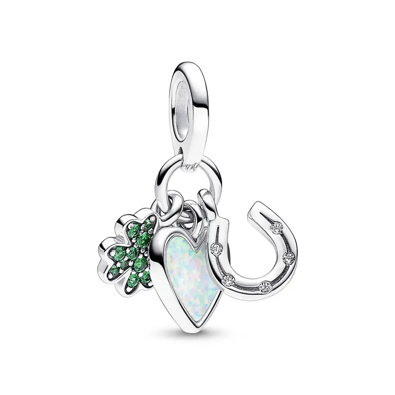 Pandora Klavertjevier, hart en hoefijzer drievoudige hangende bedel zilver 792755C01
