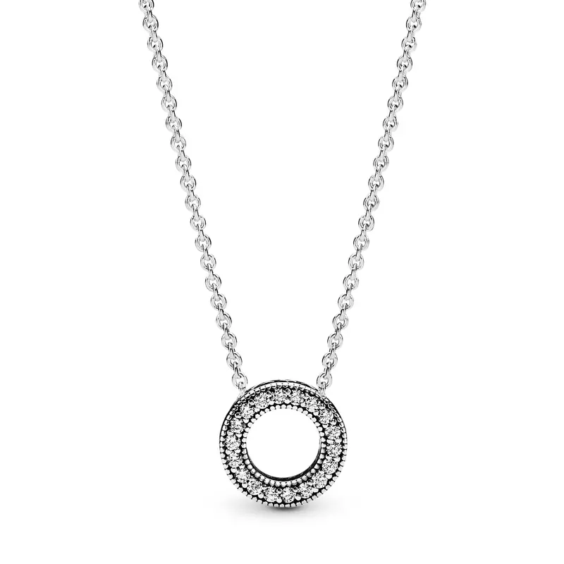 Pandora Logo Pavé Circle Halsketting zilver 397436CZ