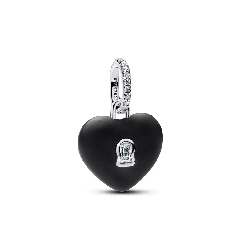 Pandora Matzwart Keramisch Hart Hangslot Hangende Bedel zilver 794424C02