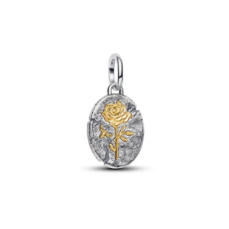 Pandora Medaillonbedel roos bicolor zilver en goudverguld 764087C00